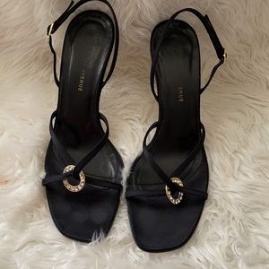 Vtg Black Square Toe Sandals